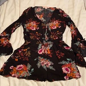 Black floral long sleeve romper